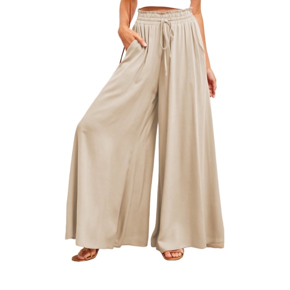 Drawstring Wide-Leg Pants in Apricot - Picture 1 of 4